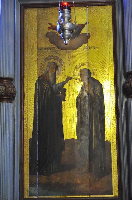 Русская икона причастия старцем Зосимой преп. Марии Египетской